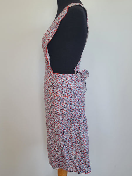 German Red and Blue Flower Print Apron