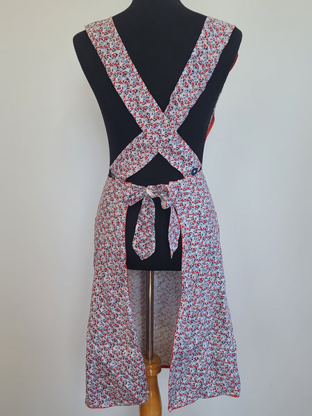 German Red and Blue Flower Print Apron