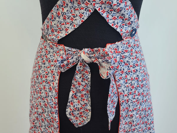 German Red and Blue Flower Print Apron