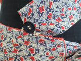German Red and Blue Flower Print Apron