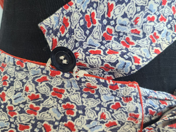 German Red and Blue Flower Print Apron