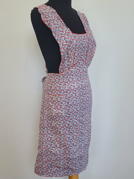 German Red and Blue Flower Print Apron