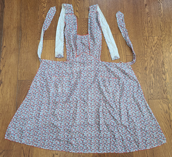 German Red and Blue Flower Print Apron
