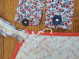 German Red and Blue Flower Print Apron