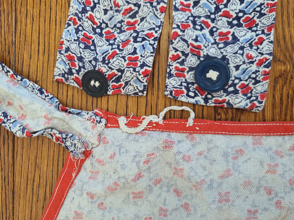 German Red and Blue Flower Print Apron