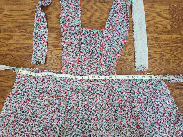 German Red and Blue Flower Print Apron
