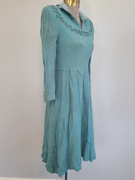 German Rayon Teal Dress <br> (B-31.5" W-25" H-38")