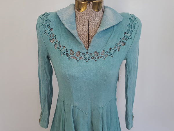 German Rayon Teal Dress <br> (B-31.5" W-25" H-38")