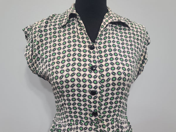 Green Print Dress (as-is) <br> (B-33" W-27" H-37")