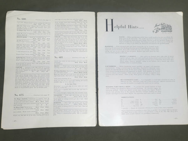 Beehive Hand Knits Pattern Book 1945