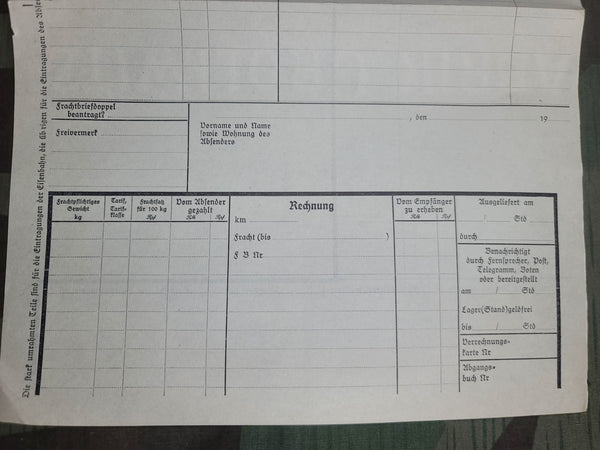 Frachtbrief Paperwork 1938
