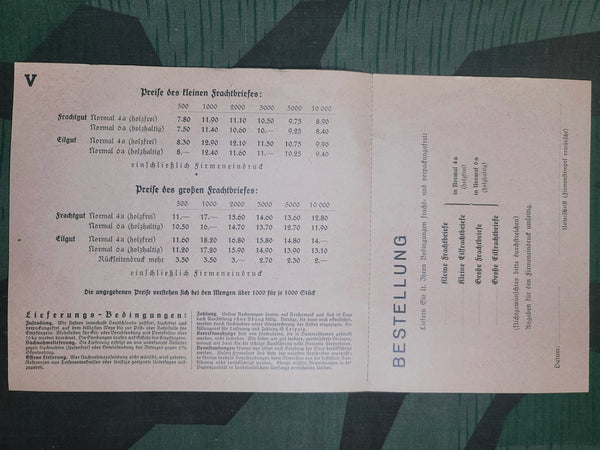 Frachtbrief Paperwork 1938