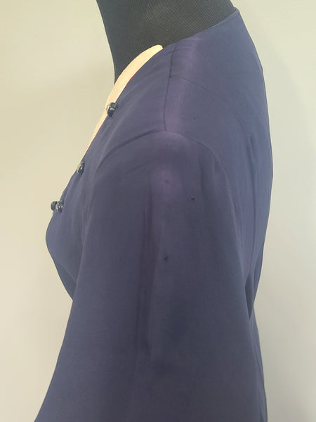 Blue Rayon Dress with Detachable Collar Piece <br> (B-41" W-32" H-39")
