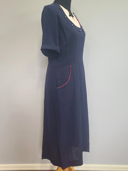 Blue Rayon Dress with Detachable Collar Piece <br> (B-41" W-32" H-39")