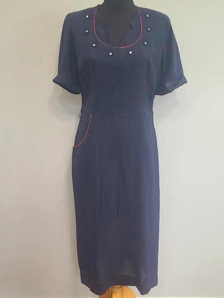 Blue Rayon Dress with Detachable Collar Piece <br> (B-41" W-32" H-39")