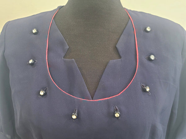 Blue Rayon Dress with Detachable Collar Piece <br> (B-41" W-32" H-39")