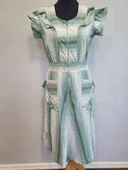 Green and White Stripe Dress with Ruffles <br> (B-38" W-29" H-38")