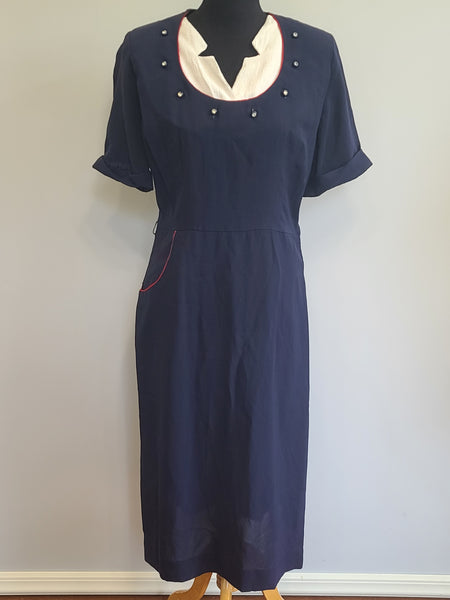 Blue Rayon Dress with Detachable Collar Piece <br> (B-41" W-32" H-39")