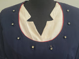 Blue Rayon Dress with Detachable Collar Piece <br> (B-41" W-32" H-39")