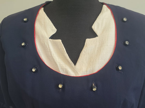 Blue Rayon Dress with Detachable Collar Piece <br> (B-41" W-32" H-39")