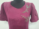 Maroon Rayon Gown with Beaded Bird Design <br> (B-37" W-30" H-38")