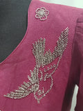 Maroon Rayon Gown with Beaded Bird Design <br> (B-37" W-30" H-38")