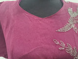 Maroon Rayon Gown with Beaded Bird Design <br> (B-37" W-30" H-38")