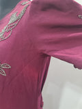 Maroon Rayon Gown with Beaded Bird Design <br> (B-37" W-30" H-38")