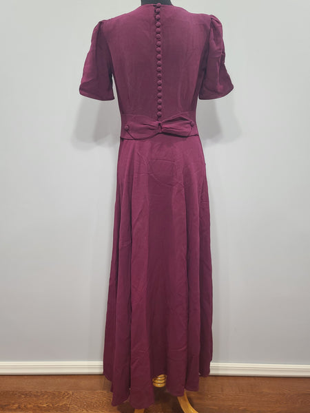 Maroon Rayon Gown with Beaded Bird Design <br> (B-37" W-30" H-38")