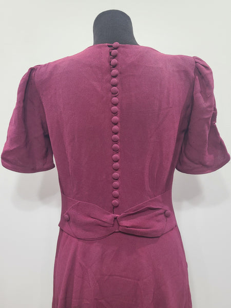 Maroon Rayon Gown with Beaded Bird Design <br> (B-37" W-30" H-38")