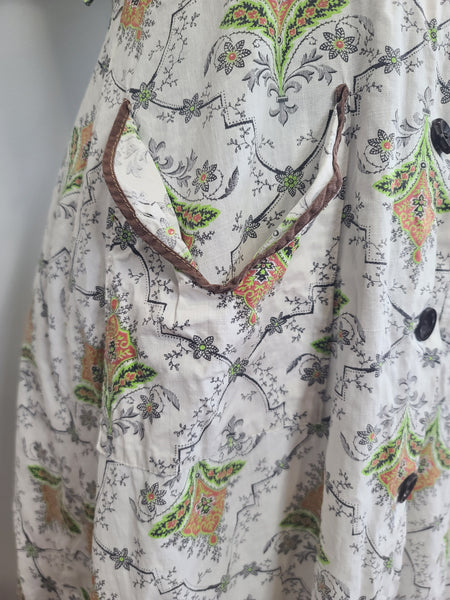 Abstract Flower Print Button Down Dress <br> (B-36" W-28.5" H-37")