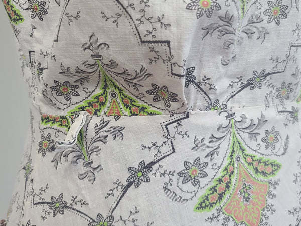 Abstract Flower Print Button Down Dress <br> (B-36" W-28.5" H-37")