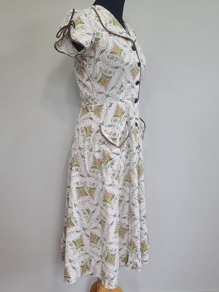Abstract Flower Print Button Down Dress <br> (B-36" W-28.5" H-37")