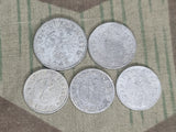 Lot of Five Wartime Reichspfennig Coins (1, 5, and 10 Rpf)
