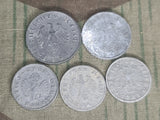 Lot of Five Wartime Reichspfennig Coins (1, 5, and 10 Rpf)