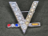 V for Victory Morse Code Rhinestone Pin