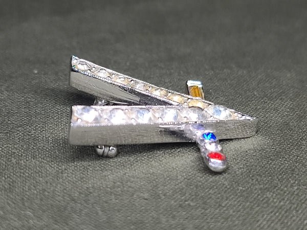 V for Victory Morse Code Rhinestone Pin