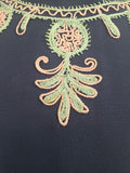 Dark Blue Rayon Dress with Peplum and Embroidery <br> (B-42" W-36" H-44)