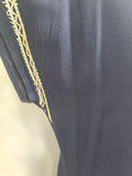 Dark Blue Rayon Dress with Peplum and Embroidery <br> (B-42" W-36" H-44)