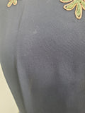 Dark Blue Rayon Dress with Peplum and Embroidery <br> (B-42" W-36" H-44)