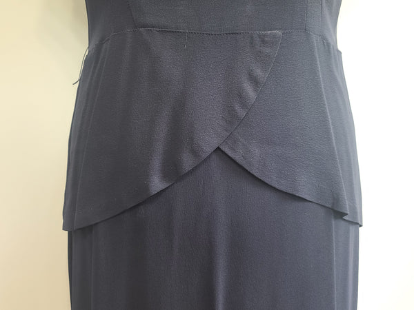 Dark Blue Rayon Dress with Peplum and Embroidery <br> (B-42" W-36" H-44)