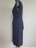 Dark Blue Rayon Dress with Peplum and Embroidery <br> (B-42" W-36" H-44)