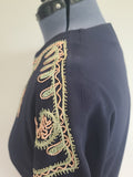 Dark Blue Rayon Dress with Peplum and Embroidery <br> (B-42" W-36" H-44)