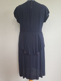 Dark Blue Rayon Dress with Peplum and Embroidery <br> (B-42" W-36" H-44)