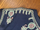Dark Blue Rayon Dress with Peplum and Embroidery <br> (B-42" W-36" H-44)