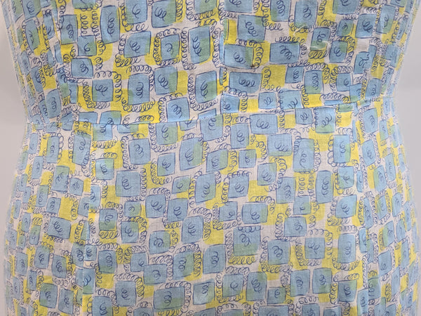 Blue and Yellow Print Dress <br> (B-41" W-34" H-41")