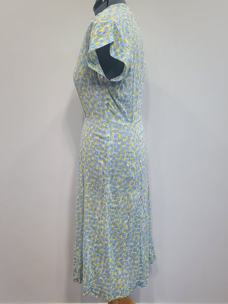 Blue and Yellow Print Dress <br> (B-41" W-34" H-41")