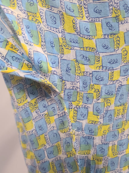 Blue and Yellow Print Dress <br> (B-41" W-34" H-41")