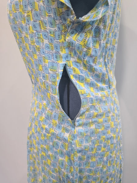 Blue and Yellow Print Dress <br> (B-41" W-34" H-41")