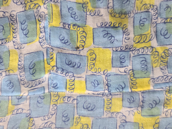 Blue and Yellow Print Dress <br> (B-41" W-34" H-41")
